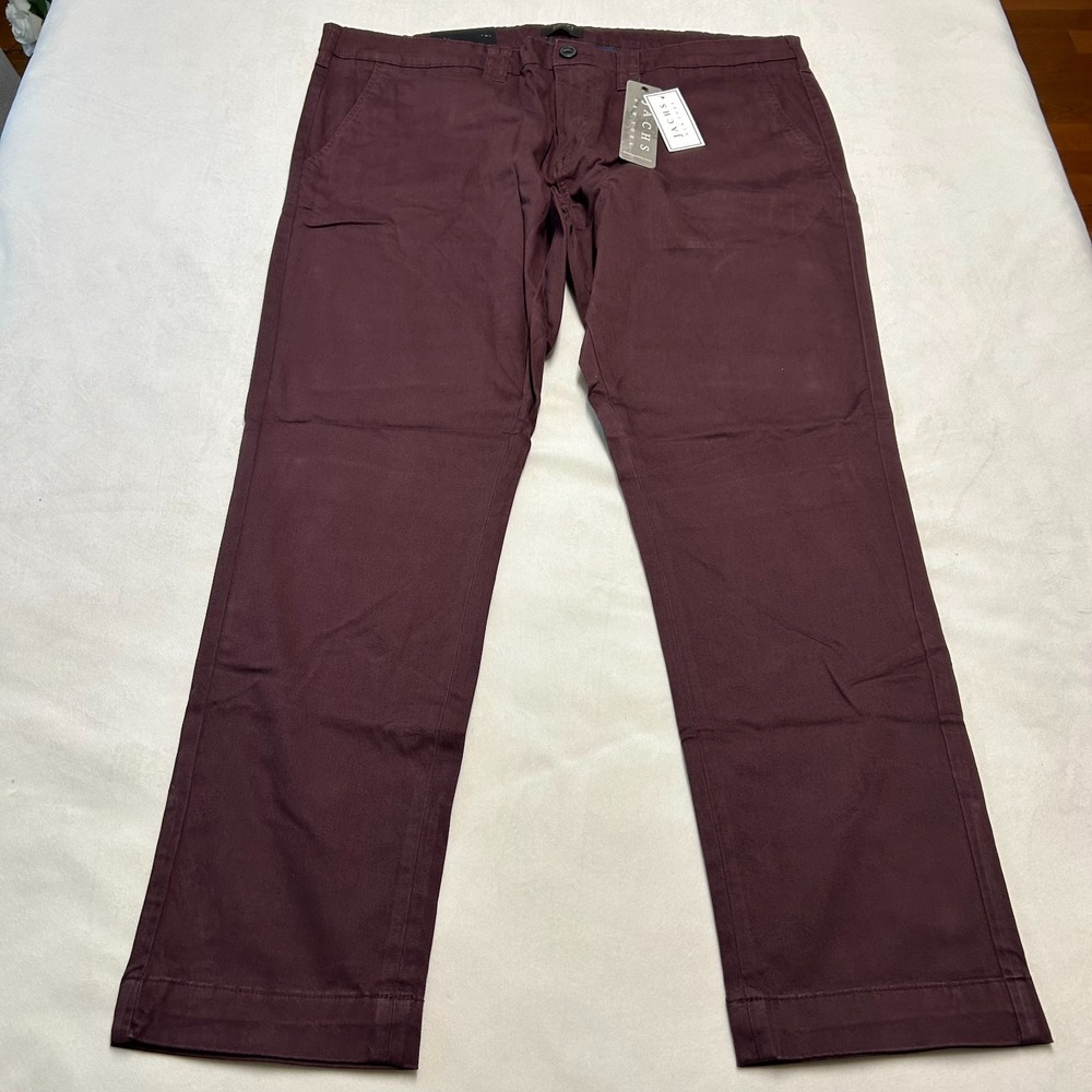 NWT JACHS New York Mens 40x30 Burgundy Slim Fit Chino Pants Stretch Casual - Picture 2 of 11